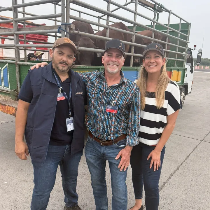 Marlon, Tom and Andrea at the cattle pens
